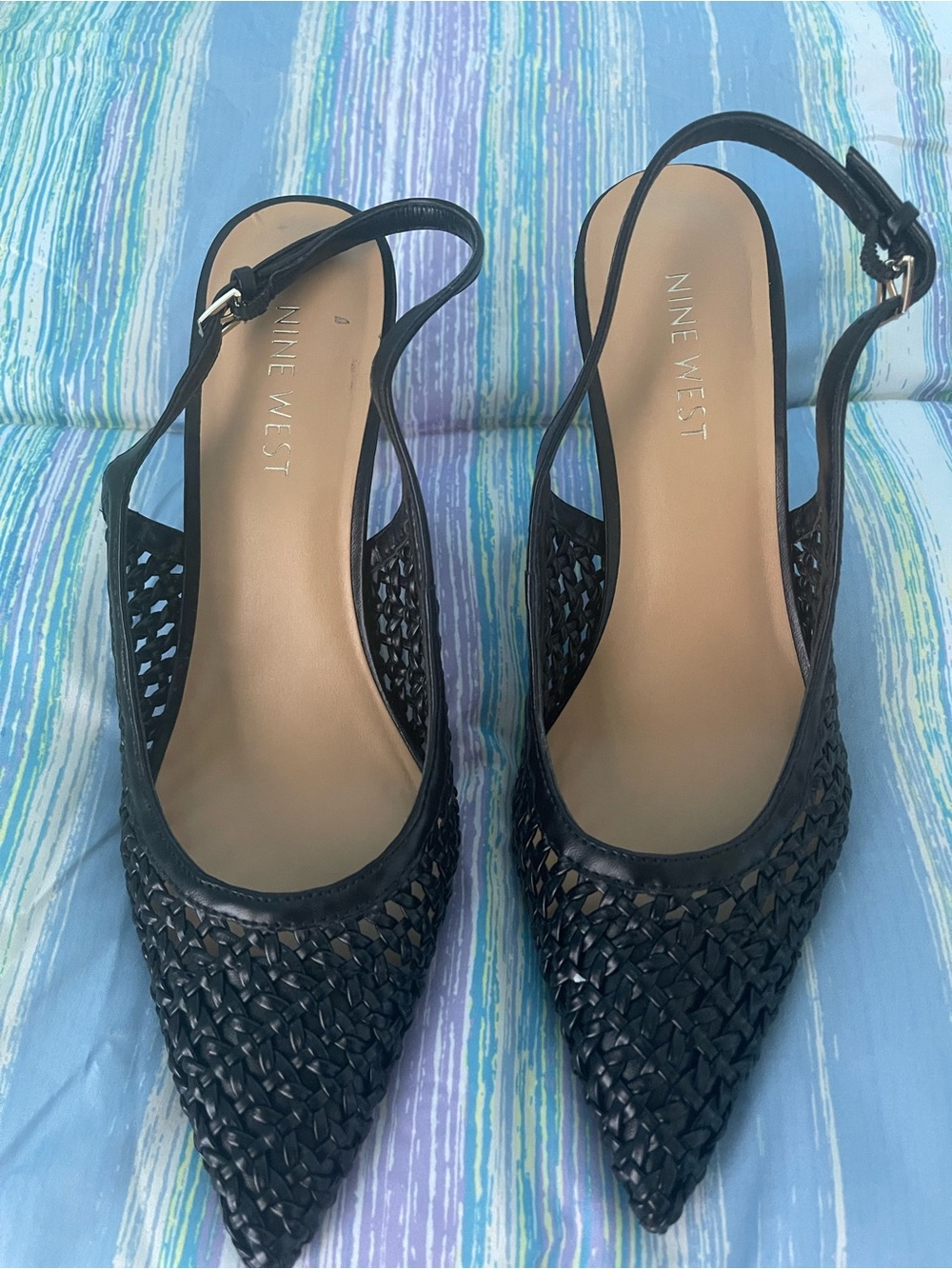 Nine West Black Woven Pointed Slingback Flats